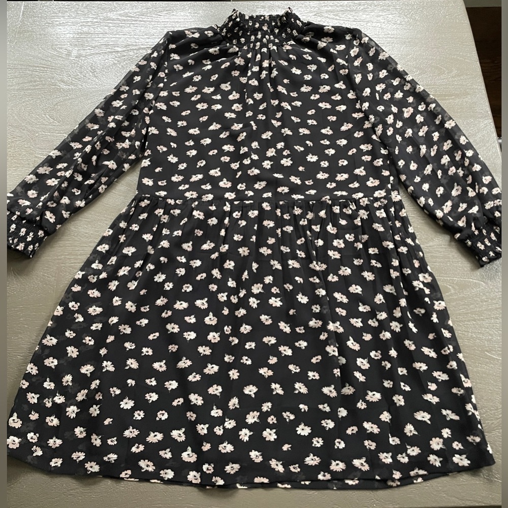 Madewell Black Floral Mock Neck Dress, size large (10-12)